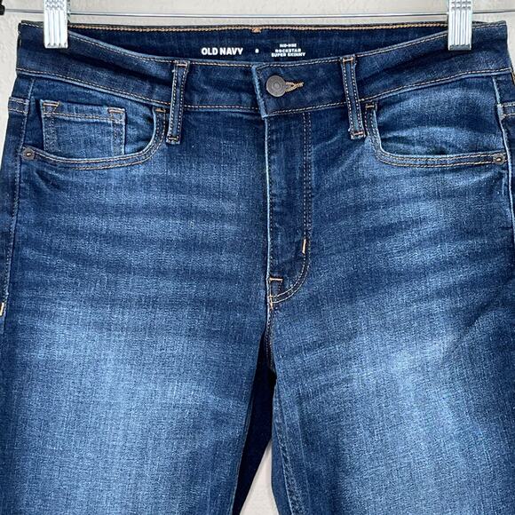 Old Navy Dark Wash Mid Rise Rockstar Super Skinny Denim Jeans Stretch 8 - Picture 5 of 9